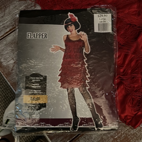 Red Flapper Costume  Adult Large 14-16 - Picture 4 of 4
